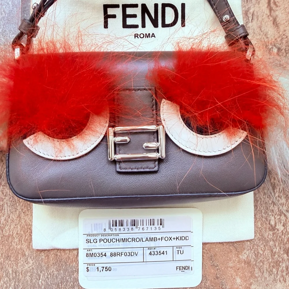 $1750 Fendi 'Micro Monster' Genuine Fox & Lamb Fur Baguette Leather Mini Bag - Picture 2 of 15